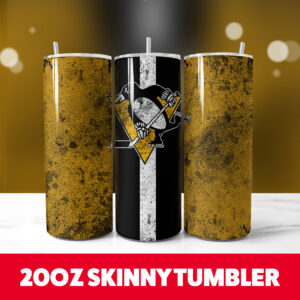 Pittsburgh Penguins Grunge Tumbler Wrap 20oz Skinny Tumbler Straight 1
