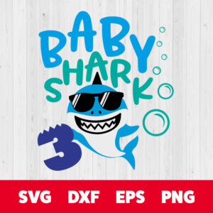 baby shark three svg third baby birthday svg design