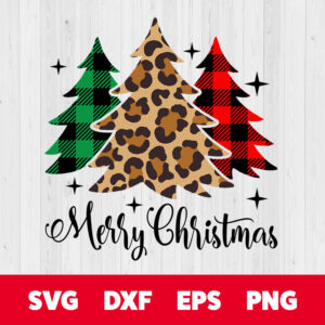 merry christmas svg plaid and leopard christmas trees design svg files