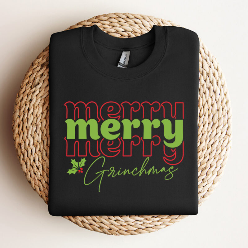 merry merry merry grinchmas svg retro stacked t shirt design svg cut files cricut 2