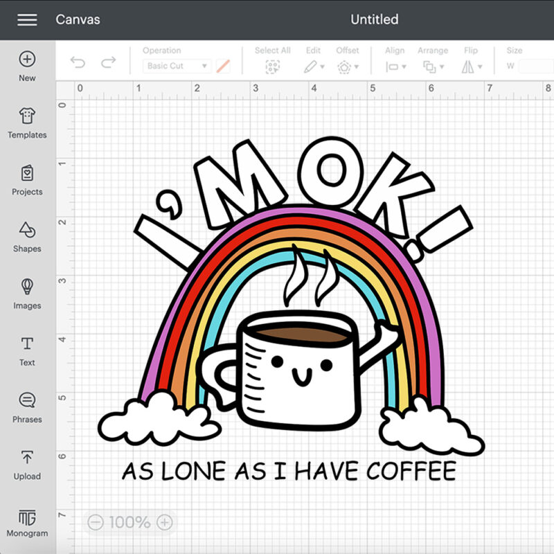rainbow im ok as long as i have coffee svg funny quote svg 1