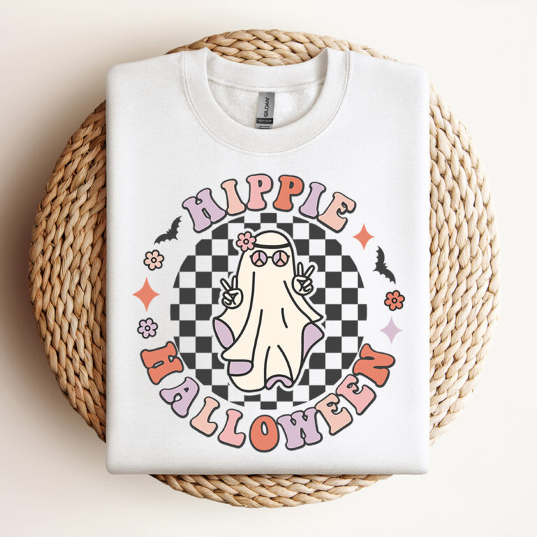hippie halloween svg peace love halloween ghost t shirt color design svg 2