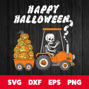 happy halloween skeleton riding tractor toddler svg