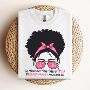in october we wear pink black woman breast cancer awareness svg 2