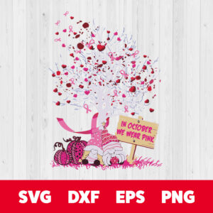 in october we wear pink tree gnome breast cancer awareness svg
