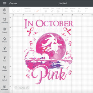 in october we wear pink witch breast cancer awareness svg 1