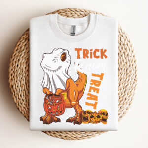 trick rawr treat halloween trex boo ghost with candy basket svg 2