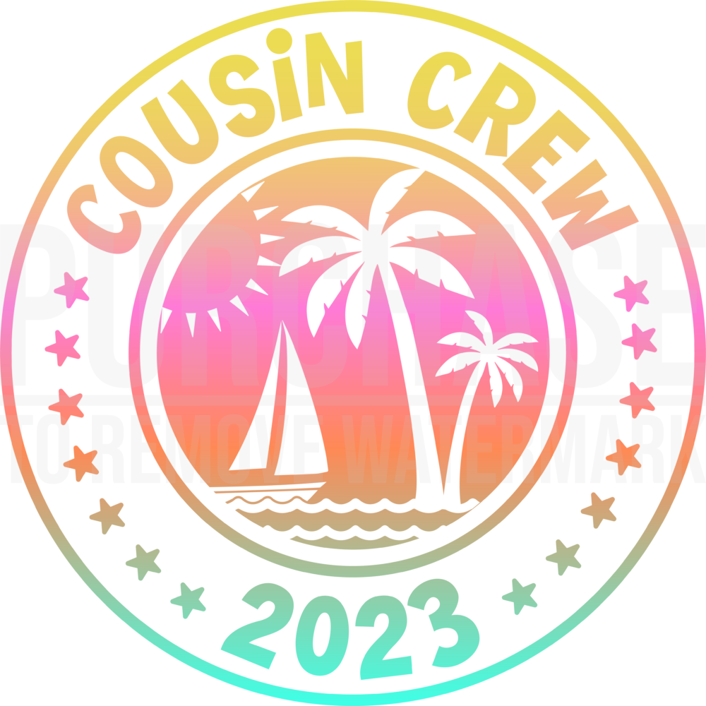 Cousin Crew 2023 SVG • Tropical Scene T-shirt Ombre & Black Badge