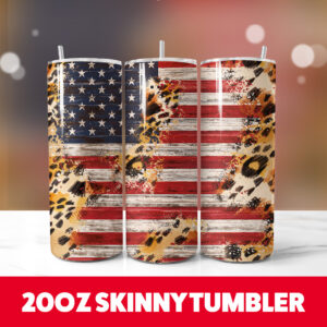Distressed American Flag Leopard Cheetah Tumbler Wrap 20oz Skinny Tumbler