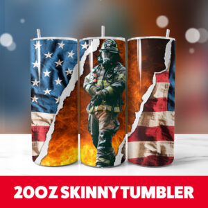 Fire American Flag Tumbler Wrap 20oz Skinny Tumbler