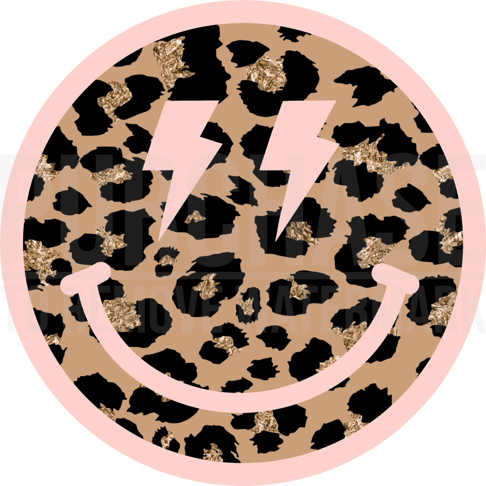 Leopard Smiley Face Design, Lightning Bolt Eyes, Leopard Emoji, Sublimation  Design