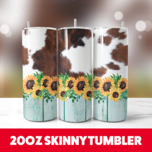 Sun Flower Cow Tumbler Wrap 20oz Skinny Tumbler