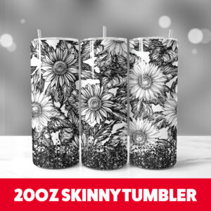 Sun Flower Monochrome Tumbler Wrap 20oz Skinny Tumbler