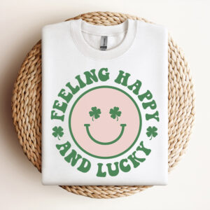 Feeling Happy And Lucky SVG Funny St Patricks Day T shirt Smiley Design SVG 3