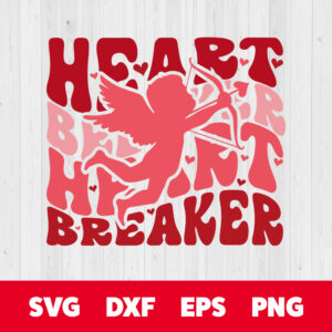Heart Breaker SVG Valentines Day Cupid Angel T shirt Retro Design SVG PNG 1