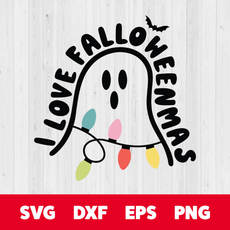 I Love Falloweenmas SVG Cute Ghost SVG 1