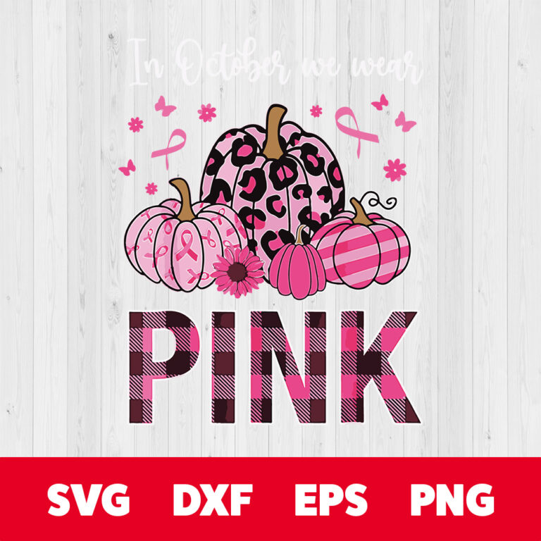 In October We Wear Pink Ribbon Leopard Pumpkin Breast Cancer Retro SVG 1