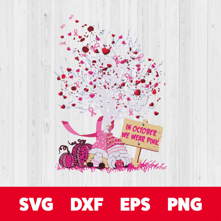 In October We Wear Pink Tree Gnome Breast Cancer Awareness SVG 1
