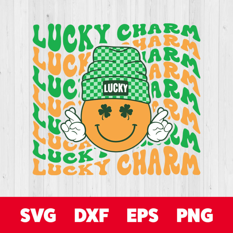 Lucky Charm SVG St Patricks Beanie Smiley T shirt Groovy Design SVG PNG 1