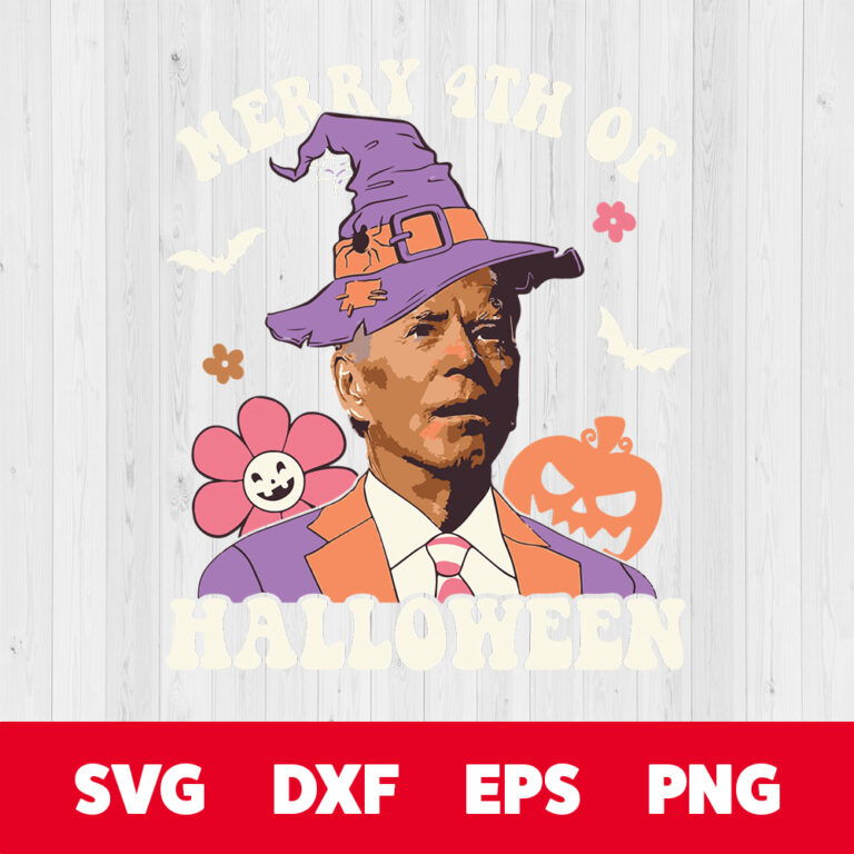 Merry 4th Of Halloween Confused Joe Biden Witch Hat Groovy SVG 1