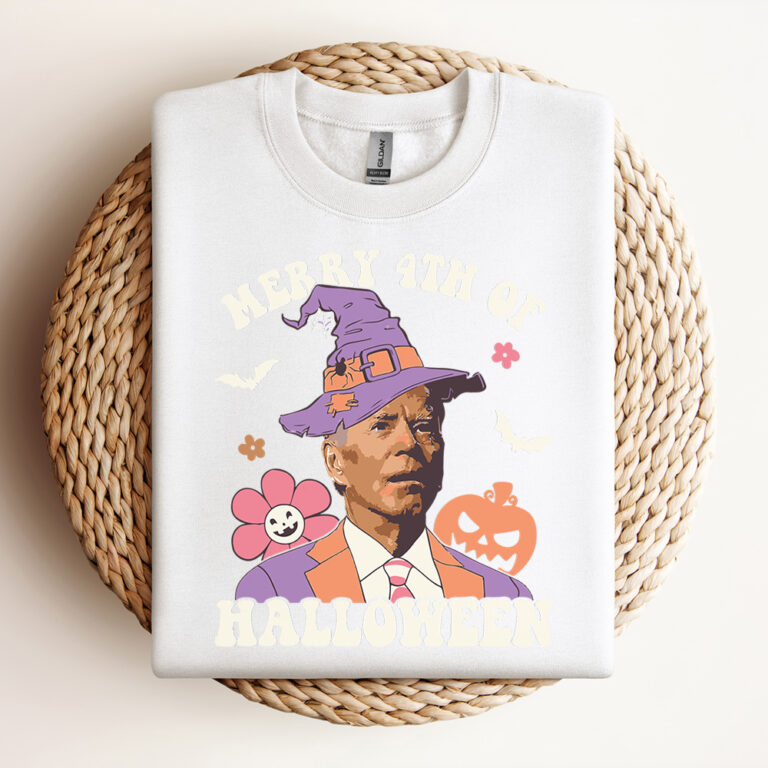 Merry 4th Of Halloween Confused Joe Biden Witch Hat Groovy SVG 3