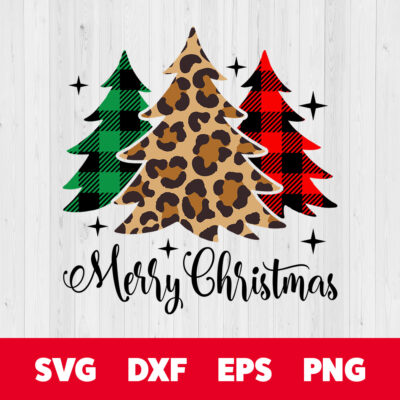 Merry Christmas SVG Plaid And Leopard Christmas Trees Design SVG Files 1