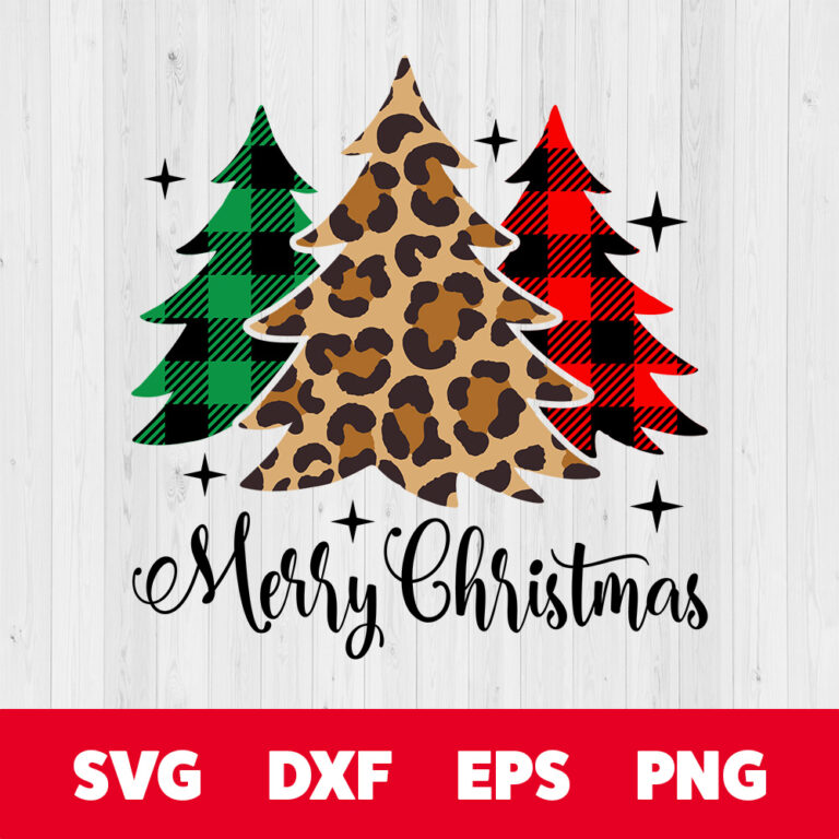 Merry Christmas SVG Plaid And Leopard Christmas Trees Design SVG Files 1