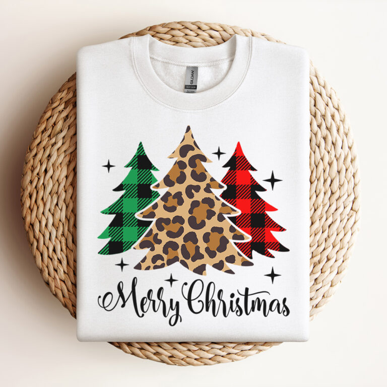 Merry Christmas SVG Plaid And Leopard Christmas Trees Design SVG Files 3