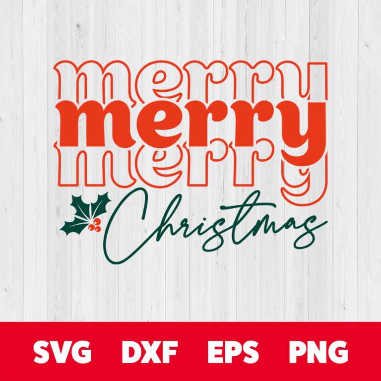 Merry Merry Merry Christmas SVG Retro Boho T shirt Design SVG Cut Files 1
