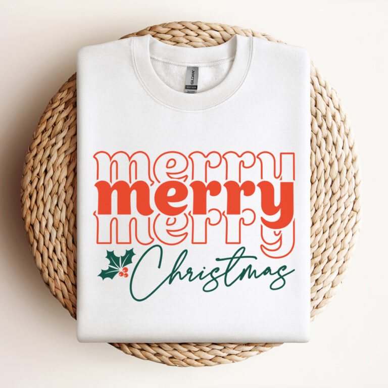 Merry Merry Merry Christmas SVG Retro Boho T shirt Design SVG Cut Files 3