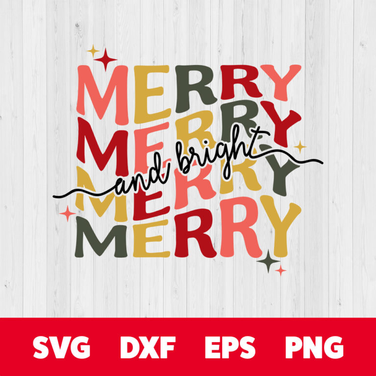 Merry Merry Merry Merry and Bright SVG Christmas Retro Wavy T shirt Design SVG 1