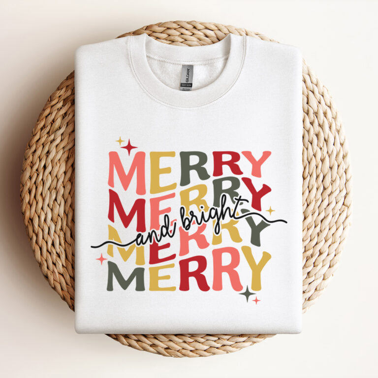 Merry Merry Merry Merry and Bright SVG Christmas Retro Wavy T shirt Design SVG 3