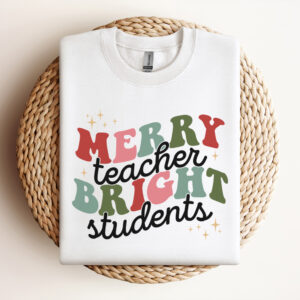 Merry Teacher Bright Students SVG Retro Boho Christmas Design SVG PNG 3
