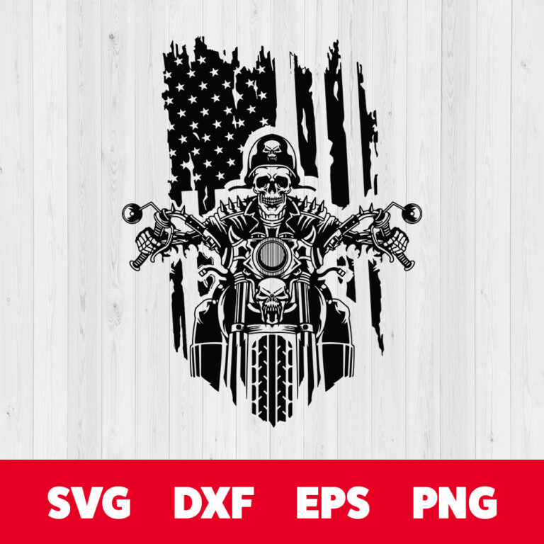 Motor Cycle Skull With Helmet American Flag SVG 1