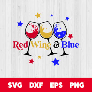 Red Wine And Blue SVG 4th of July Patriotic Wine Glasses T shirt Design SVG Cut Files 1