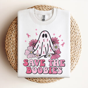 Retro Save The Boobies Cute Ghost Halloween Breast Cancer SVG 3