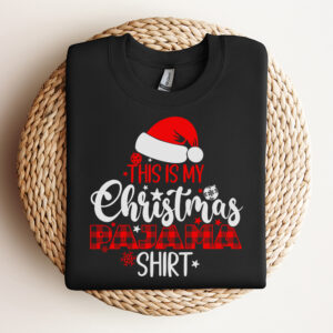 This Is My Christmas Pajama Shirt SVG Santa Claus Hat T shirt Plaid Design SVG 3
