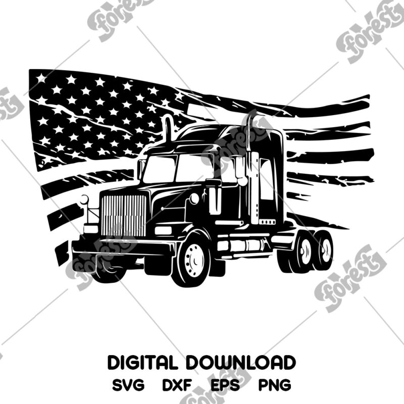 Trucker USA Flag SVG, Truck Clipart SVG, USA Flag SVG, Instant Download
