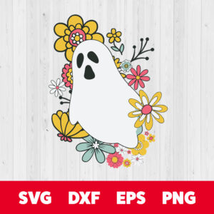 Vintage Retro Groovy Floral Cute Ghost Halloween Costume SVG 1