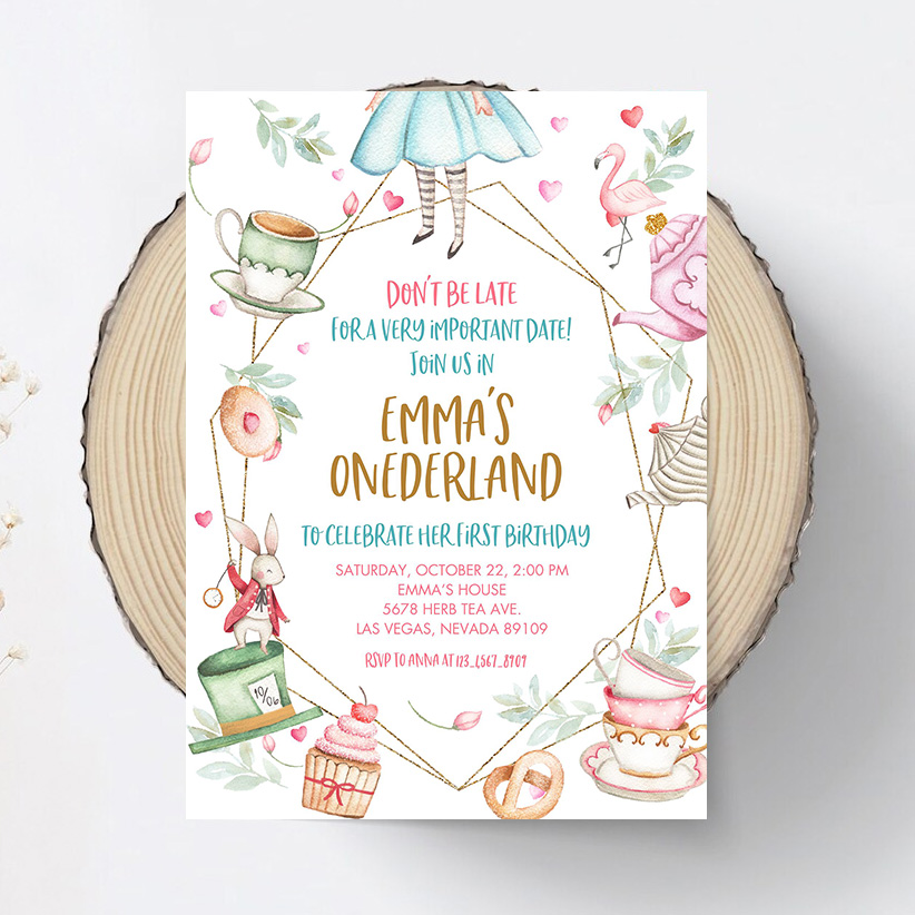 Alice in Wonderland Invitation Template, Alice in Onederland 1st