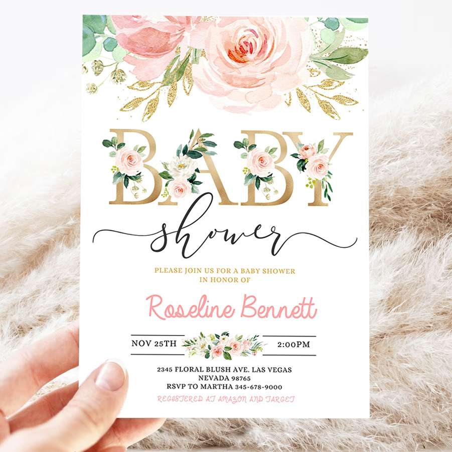 blush pink floral baby shower invitation editable invitation printable baby shower invite template sweet baby girl party invite 3