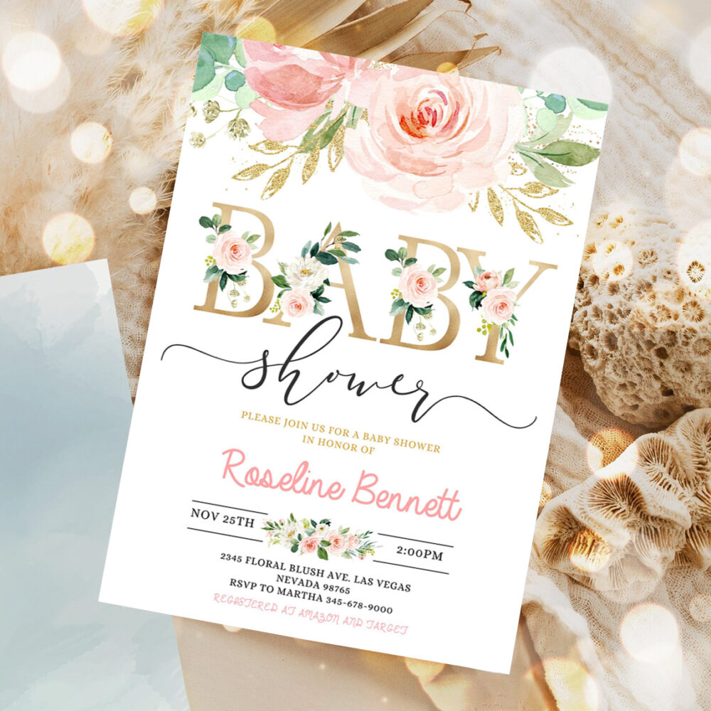 blush pink floral baby shower invitation editable invitation printable baby shower invite template sweet baby girl party invite 5