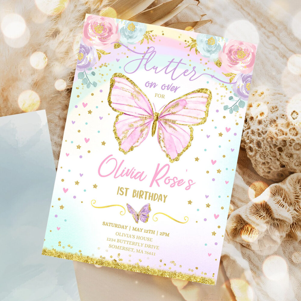 butterfly birthday invitation butterfly invitation whimsical floral butterfly floral butterfly garden 1