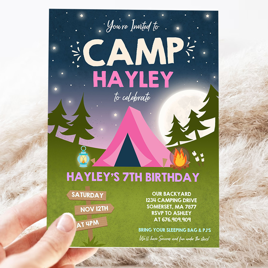 camping birthday invitation camping party invitation camp out under the stars girly glamping party 3