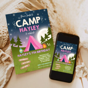 camping birthday invitation camping party invitation camp out under the stars girly glamping party 6