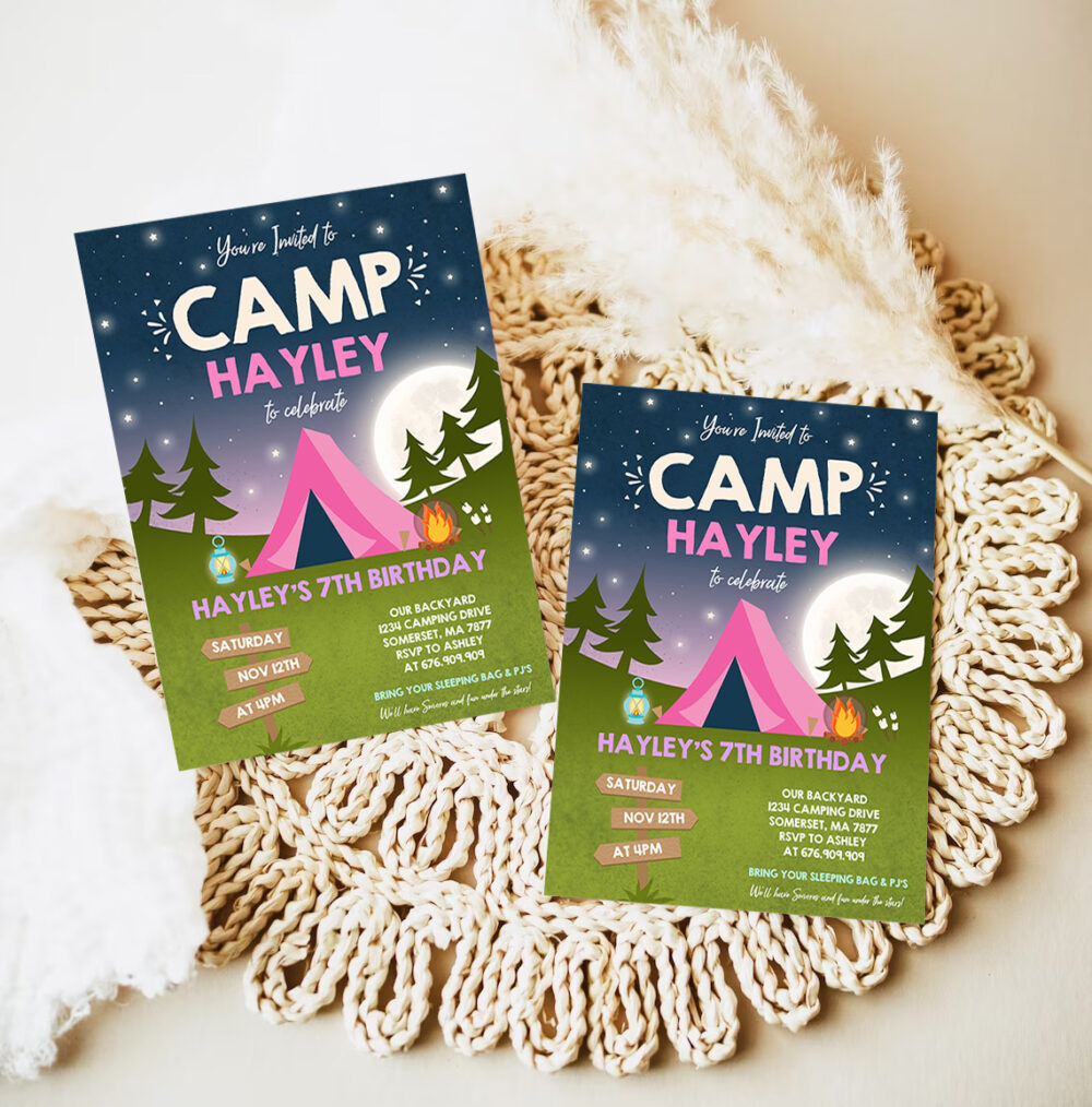 camping birthday invitation camping party invitation camp out under the stars girly glamping party 7