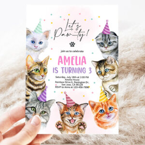 cat invitation cat birthday invite kitty cat birthday party animal lets pawty are you kitten me right meow editable digital template 3
