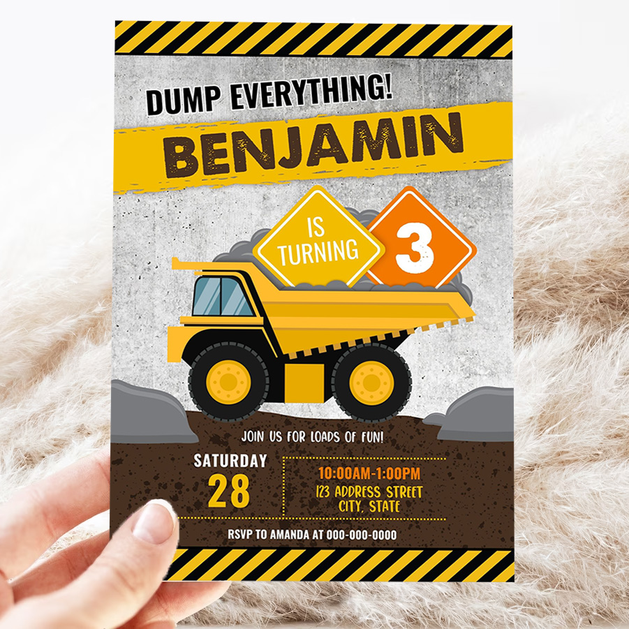 construction birthday printable invitation construction invitation dump truck invitation party invite 3