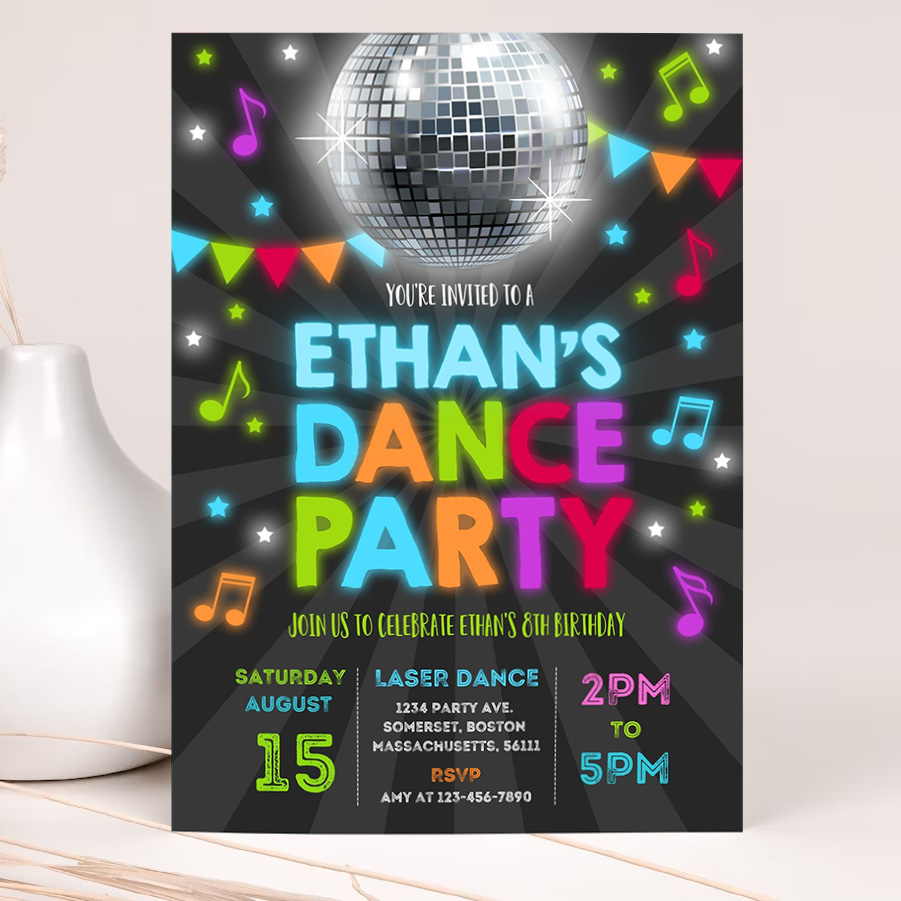 dance party invitation disco party invitation glow dance party neon glow dance party disco dance party 2