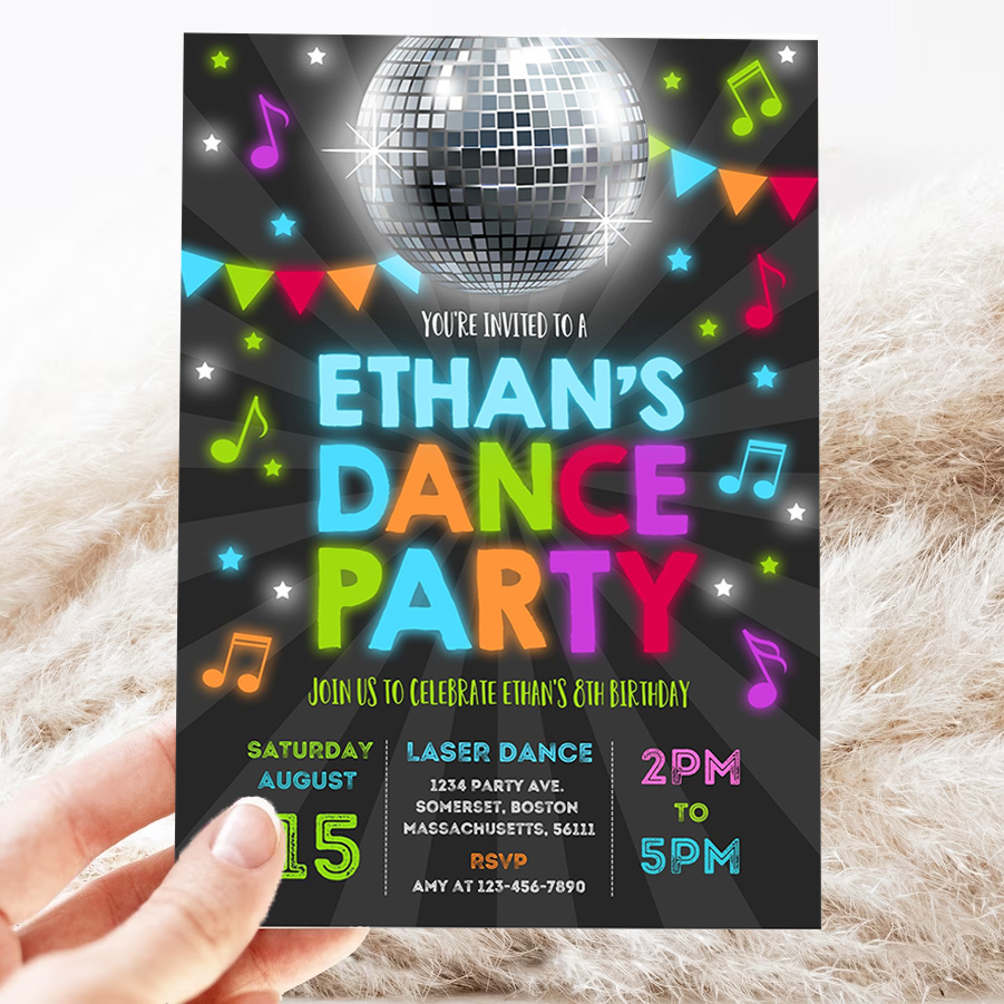 dance party invitation disco party invitation glow dance party neon glow dance party disco dance party 3